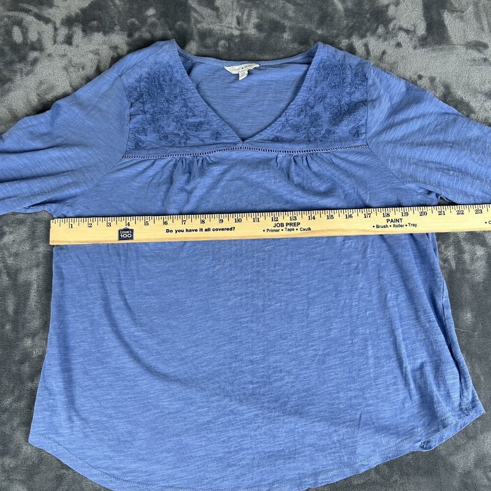 Lucky Brand Top Womens Large Blue Embroidered Boho Long Sleeve Peasant - Picture 3 of 6